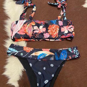Floral and Black Bikini Set
